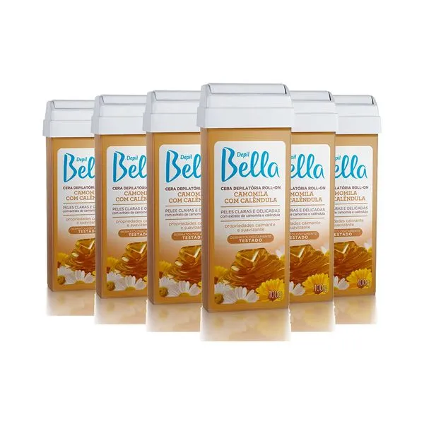 Kit Cera Depil Bella Roll On Camomila 100g 6 unidades