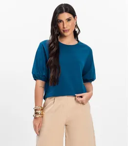 Blusa Manga Camponesa Feminina Rovitex Azul P