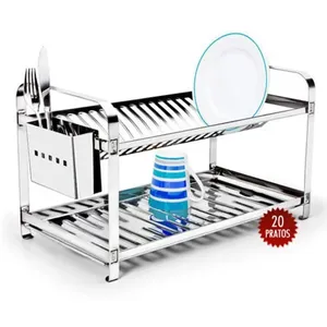 Escorredor de Louças 20 Pratos Montado com Porta Talheres Inox 8504M - Mak Inox