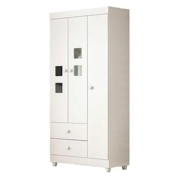 Guarda Roupa Infantil Life 3 Portas Giratorias 2 Gavetas MDF Branco Flex com Cabideiro Tigus Móveis Guarda Roupa Infantil Life 3 Portas Giratorias 2 Gavetas MDF Branco Flex Tigus Móveis