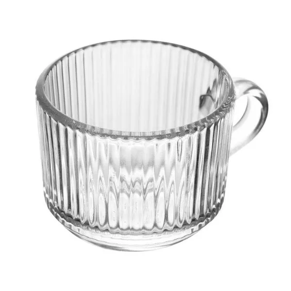 Xícara De Café De Vidro Com Alça Lines Transparente Canelada 90ml Wolff
