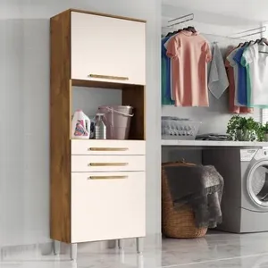 Armario Lavanderia 2 Portas 2 Gav 1,96m C/ Nicho Pés Reguláveis Castanho/off White