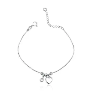 Tornozeleira Bolas 3mm Coração Ponto De Luz Prata 925 - 25cm