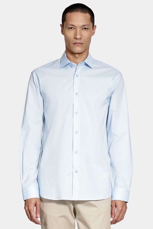 Camisa Manga Longa Slim Tricoline Algodão Azul - P