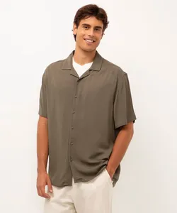camisa de viscose manga curta verde P