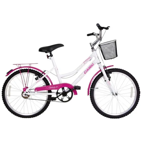 Bicicleta Cairu Aro 20 Princess Cesta Branco E Pink (MP)
