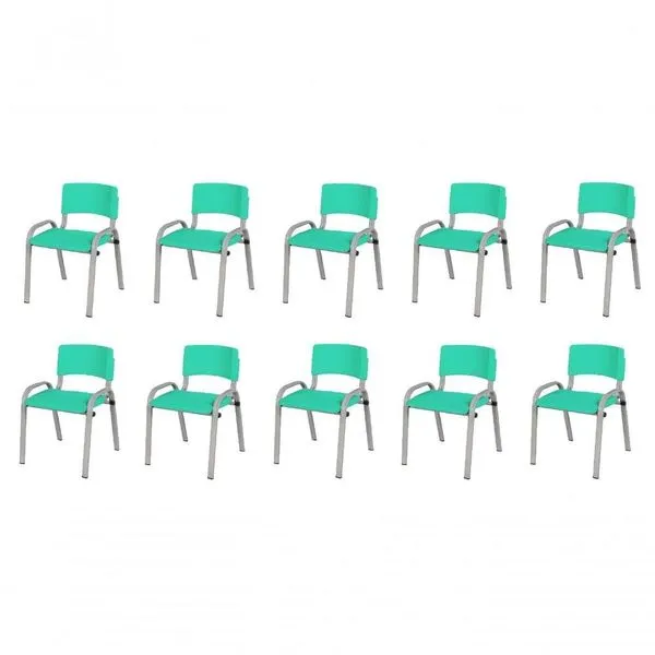 Kit 10 Cadeiras Infantil Iso, Escola Base Cinza verde água