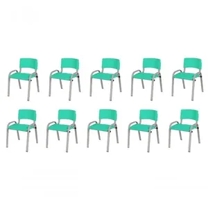 Kit 10 Cadeiras Infantil Iso, Escola Base Cinza verde água