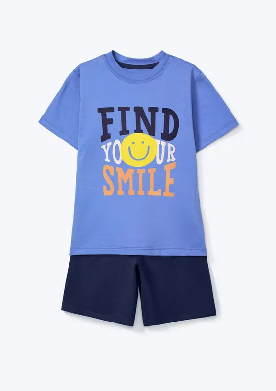 Pijama Infantil Menino Curto Com Estampa - Azul 012