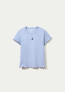 Blusa Manga Curta Infantil Menina Em Ribana - Azul 012