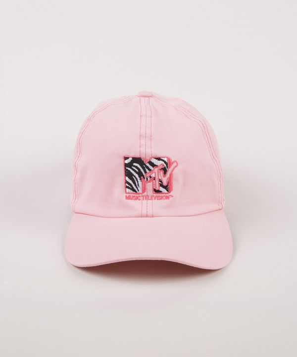 Boné de Sarja Masculino Aba Curva MTV com Bordado Rosa Único