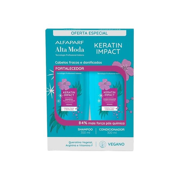 Kit Alfaparf Alta Moda Keratin Impact Shampoo e Condicionador Fortalecedor 300 ml Kit Alfaparf Alta Moda Keratin Impact Shampoo Condicionador