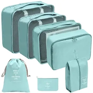 Kit Organizador de Mala OEM 7 Peças em Nylon Verde com Necessaires e Sacos para Viagem Unissex Kit Organizador de Mala OEM 7 Peças em Nylon Verde com Bolsas e Sacos para Viagem Unissex