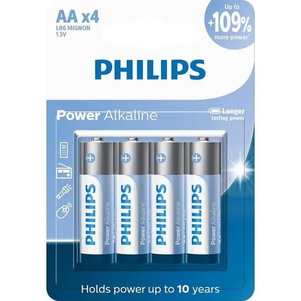 Pilha Philips Alcalina AA 1 5V LR6P4B/59 4 Unidades PILHA PHILIPS ALCALINA AA 1 5V C/ 4UN