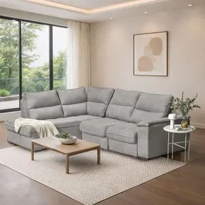 Sofá de Canto com Chaise Lado Direito Retrátil e Reclinável 4 Lugares Chenille Cinza Nest 260cm CabeCasa MadeiraOriginals Cinza