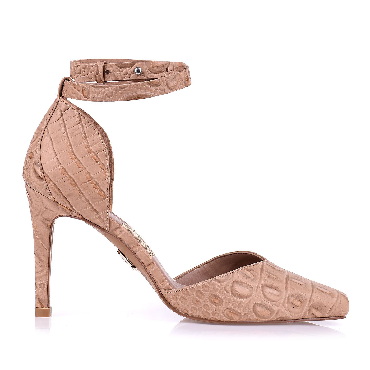 Scarpin Salto Alto New Couro Croco Nude