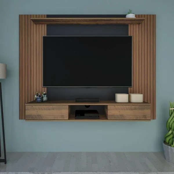 Painel Nevada Pinho Ripado C/ Preto Para Tvs De Até 75" 2 Portas