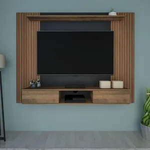 Painel Nevada Pinho Ripado C/ Preto Para Tvs De Até 75" 2 Portas