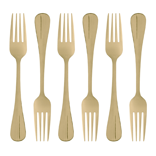 Jogo de Garfos para Mesa Positano Lyor, 6 Peças, Inox, Dourado - 1313