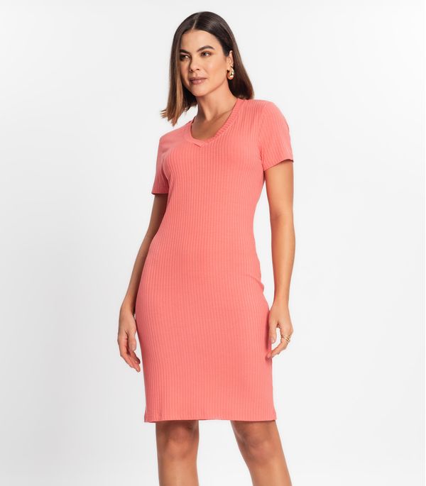 Vestido Feminino Em Ribana Canelada Rovitex Rosa P
