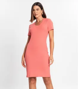Vestido Feminino Em Ribana Canelada Rovitex Rosa P