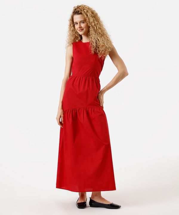vestido longo feminino de algodão com recortes vermelho M