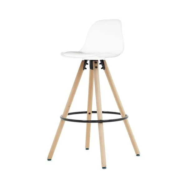 Banqueta Saarinen Alta Branca 94cm Assento Estofado Com Base De Madeira