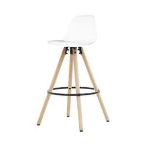 Banqueta Saarinen Alta Branca 94cm Assento Estofado Com Base De Madeira