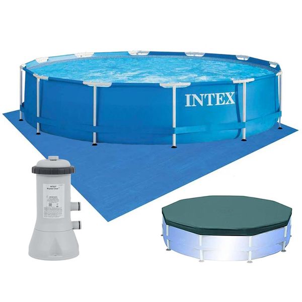 Piscina Estrutural 6.503 Litros Armação Azul + Capa + Filtro 110v + Forro - Intex