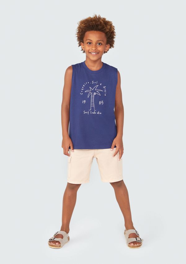 Regata Infantil Menino Em Malha De Algodão Com Estampa - Azul 010