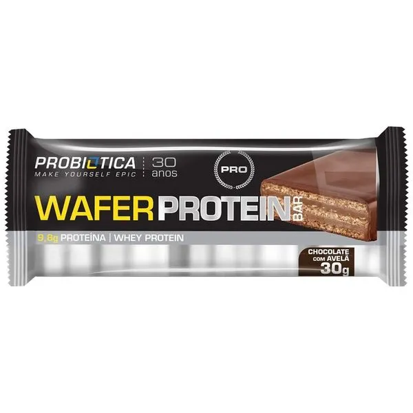 Barra de Proteína Wafer Protein Bar Probiótica Sabor Chocolate com Avelã 40g