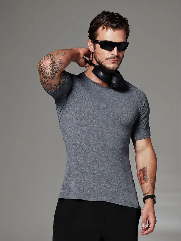 Camiseta Fitness Masculina Raglan Manga Curta Cinza Mescla M