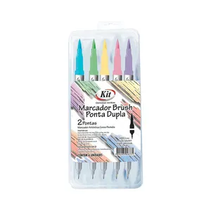 Marcador Artístico Kit Dual Brush Ponta Dupla Pastel Colors 5 Unidades