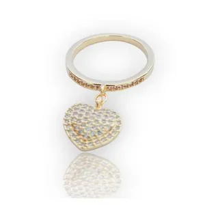 Anel Pingente Coração Cristal Dourado - 22