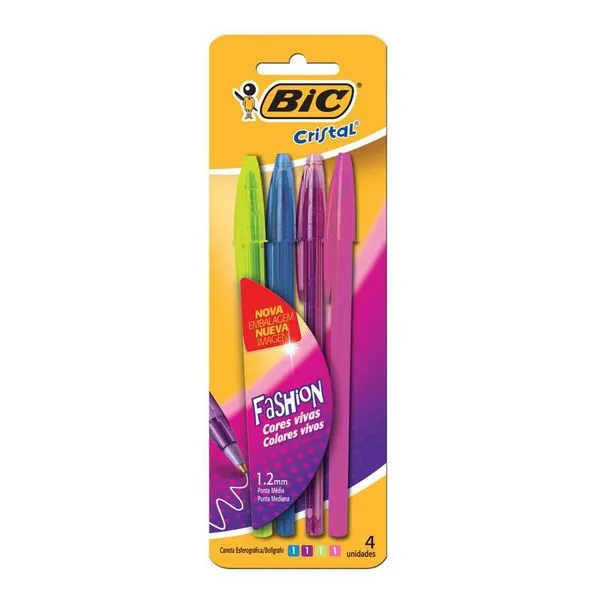 Caneta Esferográfica Fashion 1.2mm Blister 4 Unidades - Bic