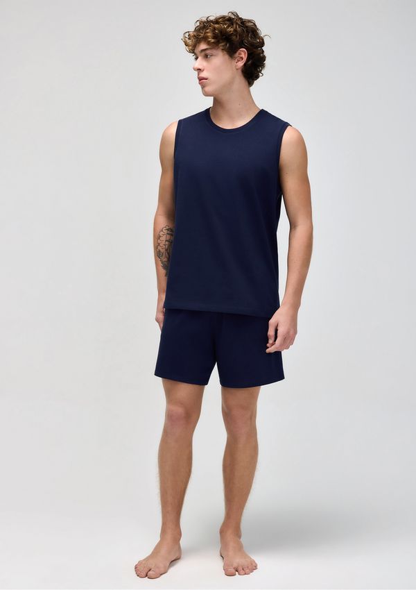Pijama Curto Masculino Básico Em Algodão - Azul XXG