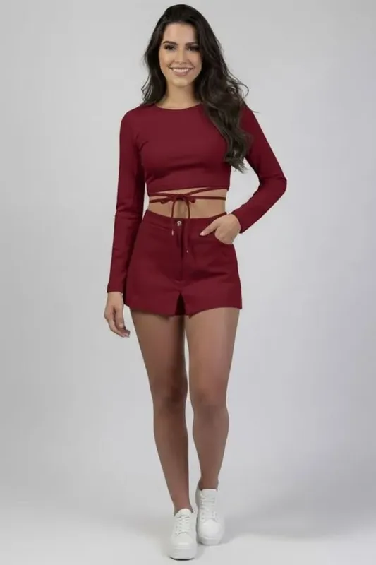 Short Saia Malha Coleção Fenda Frontal Planet Girls Vinho PP