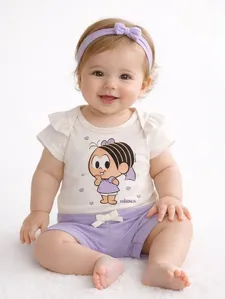 Conjunto Curto Turma da Mônica Infantil Para Bebê OFF WHITE P