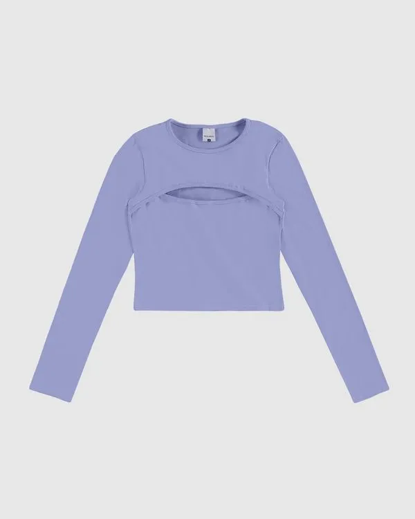 Blusa Menina Manga Longa Decote Detalhe Vazado Em Algodão Malwee Kids Roxo - 16
