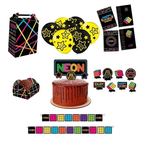 Festa Neon Kit Só Um Bolinho - 89 Peças
