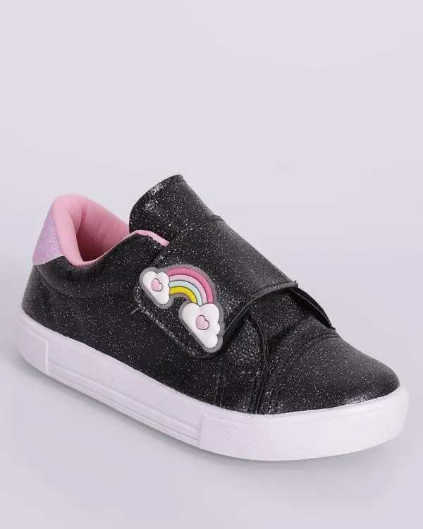 Tênis Infantil Casual Minipasso Glitter com Aplicação Preto 21