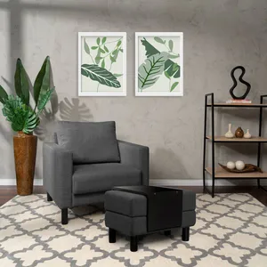 Conjunto Poltrona com Puff Baú 60cm e Bandeja Antúrio CabeCasa MadeiraOriginals Cinza Grafite