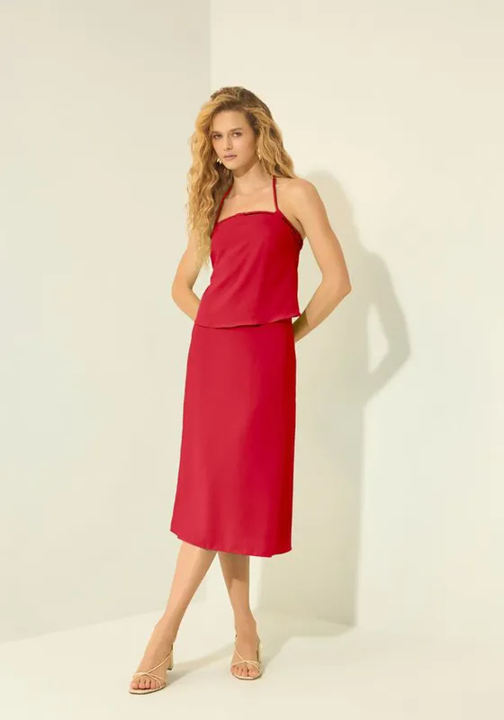 Blusa Frente Única Com Amarração Em Alfaiataria VERMELHO POWER PP
