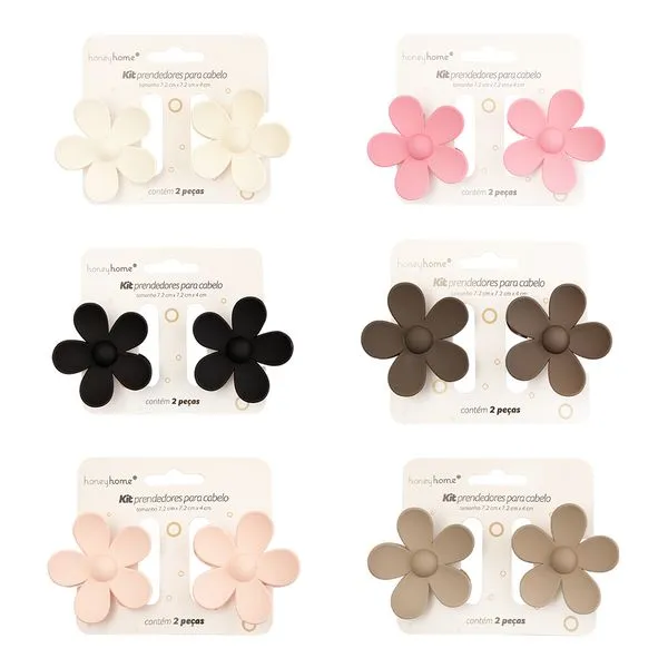 Kit 2 Prendedores de Cabelo Flores Sortido 7,2x7,2x4cm LM4142 - honeyhome