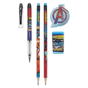 Kit Escolar Avengers Com 1 Caneta, 2 Lápis, 1 Borracha E 1 Apontador 22230 - Molin