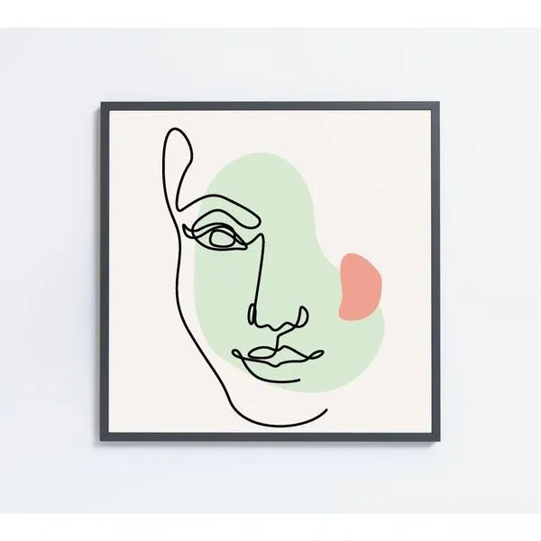 Quadro Feminino Silhueta Meia Face Artística Contínua Medidas 80x80 Cm Impressão Adesivo Fotográfico
