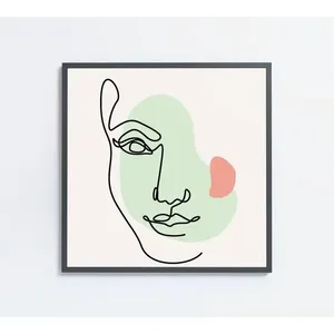 Quadro Feminino Silhueta Meia Face Artística Contínua Medidas 80x80 Cm Impressão Adesivo Fotográfico