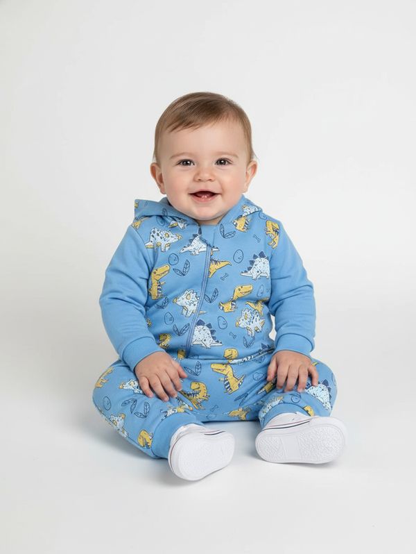 Macacão Manga Longa Moletom Infantil Para Bebê - AZUL G