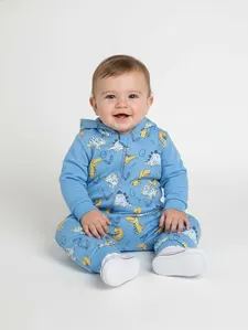 Macacão Manga Longa Moletom Infantil Para Bebê - AZUL G