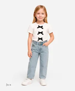 calça infantil jeans mom com strass azul 12